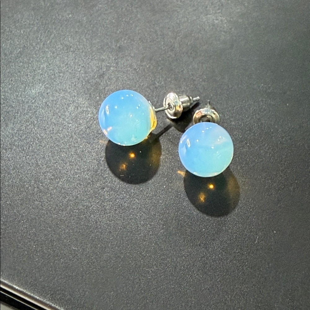 Opalite Round Stud Earrings - Blue Glow